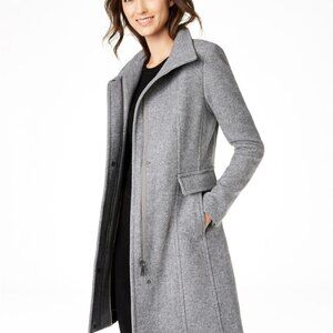 Calvin Klein Stand-Collar Walker Coat, Color Grey Herringbone
